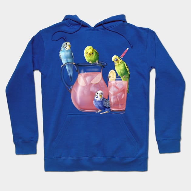 Budgies and pink lemonade Hoodie by Mehu Art